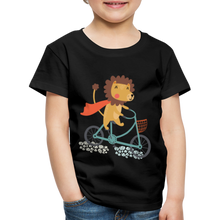 Lade das Bild in den Galerie-Viewer, Kinder Premium T-Shirt - Löwe auf dem Fahrrad - Schwarz