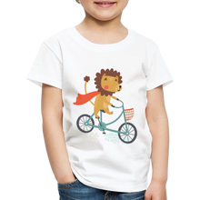 Lade das Bild in den Galerie-Viewer, Kinder Premium T-Shirt - Löwe auf dem Fahrrad - Weiß