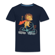 Lade das Bild in den Galerie-Viewer, Kinder Premium T-Shirt - Löwe auf dem Fahrrad - Navy