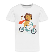 Lade das Bild in den Galerie-Viewer, Kinder Premium T-Shirt - Löwe auf dem Fahrrad - Weiß
