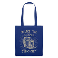 Lade das Bild in den Galerie-Viewer, Jutebeutel Vintage mit Kamera - Royalblau