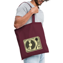 Lade das Bild in den Galerie-Viewer, Jutebeutel Vintage mit Plattenspieler - Burgunderrot