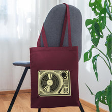 Lade das Bild in den Galerie-Viewer, Jutebeutel Vintage mit Plattenspieler - Burgunderrot