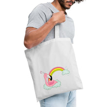 Lade das Bild in den Galerie-Viewer, Jutebeutel mit Flamingo und Regenbogen - Weiß