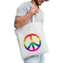 Lade das Bild in den Galerie-Viewer, Jutebeutel mit Peace-Zeichen in Regenbogenfarben - Weiß
