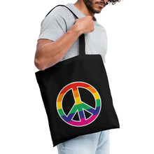 Lade das Bild in den Galerie-Viewer, Jutebeutel mit Peace-Zeichen in Regenbogenfarben - Schwarz

