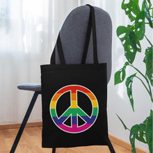 Lade das Bild in den Galerie-Viewer, Jutebeutel mit Peace-Zeichen in Regenbogenfarben - Schwarz