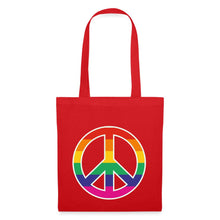 Lade das Bild in den Galerie-Viewer, Jutebeutel mit Peace-Zeichen in Regenbogenfarben - Rot
