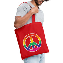 Lade das Bild in den Galerie-Viewer, Jutebeutel mit Peace-Zeichen in Regenbogenfarben - Rot