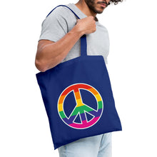 Lade das Bild in den Galerie-Viewer, Jutebeutel mit Peace-Zeichen in Regenbogenfarben - Royalblau
