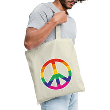 Lade das Bild in den Galerie-Viewer, Jutebeutel mit Peace-Zeichen in Regenbogenfarben - Natur
