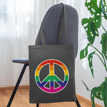 Lade das Bild in den Galerie-Viewer, Jutebeutel mit Peace-Zeichen in Regenbogenfarben - Graphite