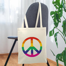 Lade das Bild in den Galerie-Viewer, Jutebeutel mit Peace-Zeichen in Regenbogenfarben - Natur