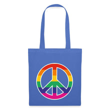 Lade das Bild in den Galerie-Viewer, Jutebeutel mit Peace-Zeichen in Regenbogenfarben - Hellblau