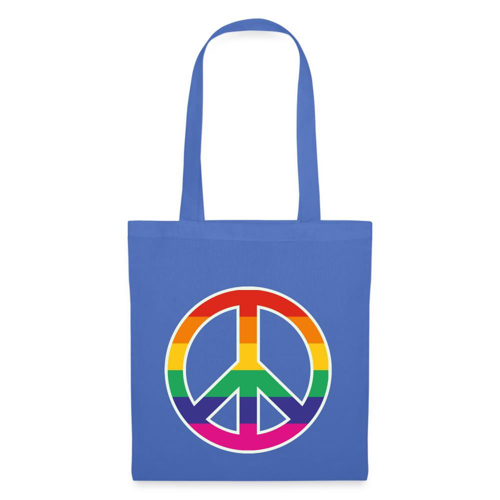 Jutebeutel mit Peace-Zeichen in Regenbogenfarben - Hellblau