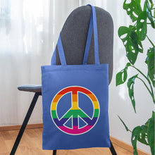 Lade das Bild in den Galerie-Viewer, Jutebeutel mit Peace-Zeichen in Regenbogenfarben - Hellblau
