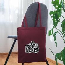 Lade das Bild in den Galerie-Viewer, Retro Jutebeutel mit Spiegelreflex-Kamera - Burgunderrot