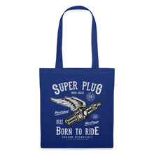 Lade das Bild in den Galerie-Viewer, Stoffbeutel Vintage Super Plug Born to Ride - Royalblau