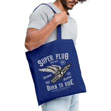 Lade das Bild in den Galerie-Viewer, Stoffbeutel Vintage Super Plug Born to Ride - Royalblau