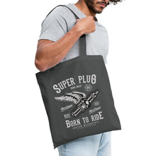 Lade das Bild in den Galerie-Viewer, Stoffbeutel Vintage Super Plug Born to Ride - Graphite