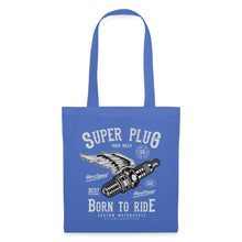 Lade das Bild in den Galerie-Viewer, Stoffbeutel Vintage Super Plug Born to Ride - Hellblau