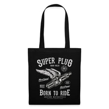 Lade das Bild in den Galerie-Viewer, Stoffbeutel Vintage Super Plug Born to Ride - Schwarz