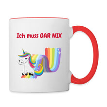 Lade das Bild in den Galerie-Viewer, Einhorntasse mit Regenbogen und Spruch - Weiß/Rot