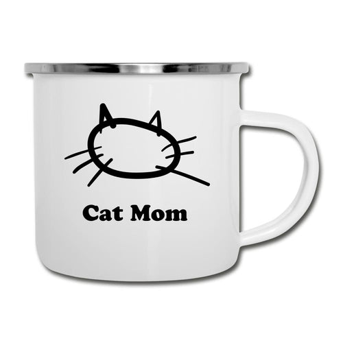 Emaille-Tasse - Cat Mom - Weiß