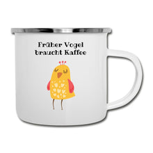 Lade das Bild in den Galerie-Viewer, Emaille-Tasse - Früher Vogel braucht Kaffee - Weiß