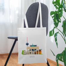 Lade das Bild in den Galerie-Viewer, Jutebeutel Berlin mit Fernsehturm und Brandenburger Tor - Weiß