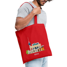 Lade das Bild in den Galerie-Viewer, Jutebeutel Berlin mit Fernsehturm und Brandenburger Tor - Rot