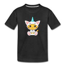 Lade das Bild in den Galerie-Viewer, Kinder T-Shirt - Katze als Einhorn verkleidet - Schwarz