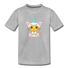 Lade das Bild in den Galerie-Viewer, Kinder T-Shirt - Katze als Einhorn verkleidet - Grau meliert