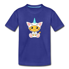 Lade das Bild in den Galerie-Viewer, Kinder T-Shirt - Katze als Einhorn verkleidet - Königsblau