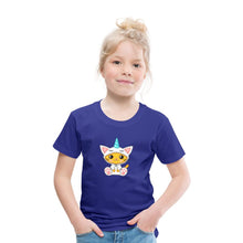 Lade das Bild in den Galerie-Viewer, Kinder T-Shirt - Katze als Einhorn verkleidet - Königsblau