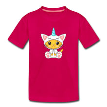 Lade das Bild in den Galerie-Viewer, Kinder T-Shirt - Katze als Einhorn verkleidet - dunkles Pink