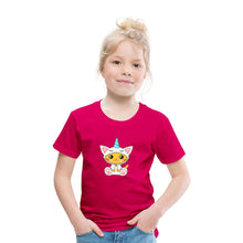 Lade das Bild in den Galerie-Viewer, Kinder T-Shirt - Katze als Einhorn verkleidet - dunkles Pink