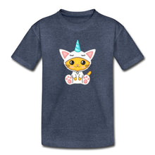 Lade das Bild in den Galerie-Viewer, Kinder T-Shirt - Katze als Einhorn verkleidet - Blau meliert