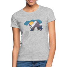 Lade das Bild in den Galerie-Viewer, Frauen T-Shirt mit Bär und Bergen - Grau meliert
