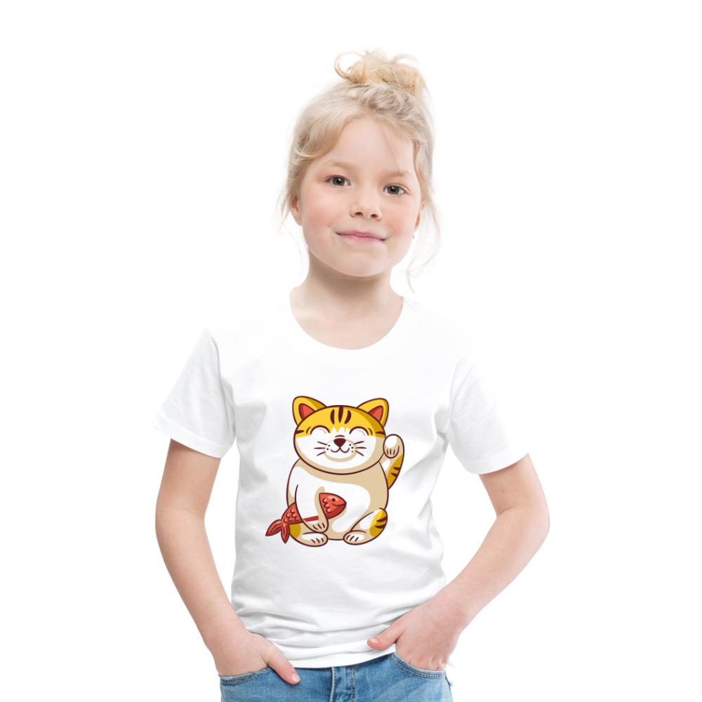 Kinder T-Shirt - Katze mit Fisch - Weiß