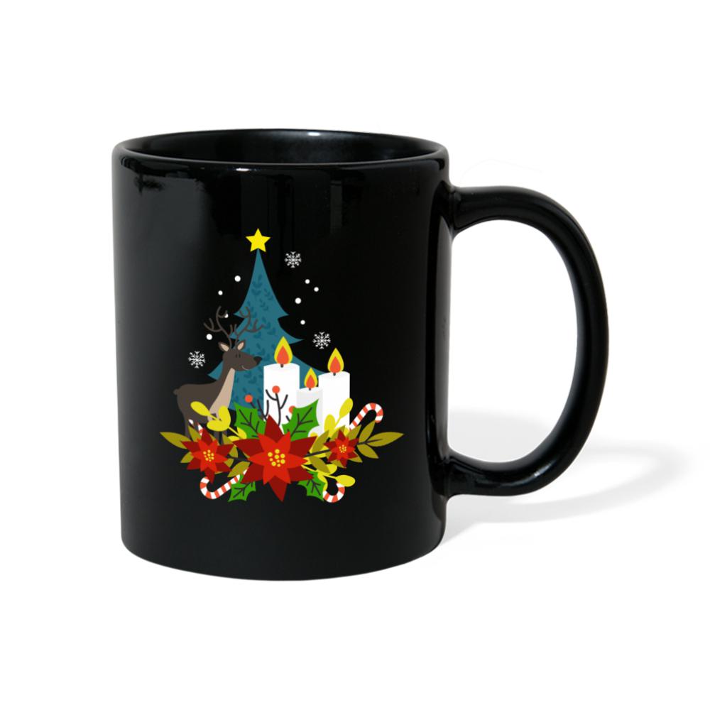 Tasse mit Weihnachtsbaum, Kerzen und Rentier - Schwarz