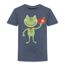 Lade das Bild in den Galerie-Viewer, Kinder Premium T-Shirt - Frosch mit Kamera - Blau meliert

