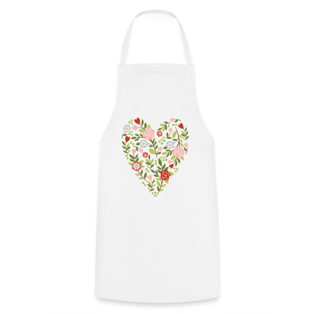 Schürze mit Blumen und Herz - Weiß