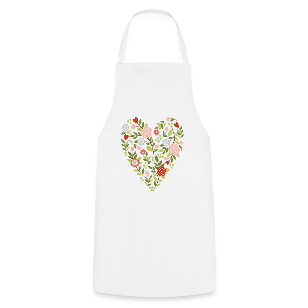 Kochschürze für Damen mit Blumen und Herz - Weiß