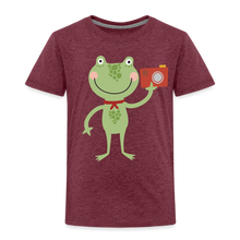 Lade das Bild in den Galerie-Viewer, Kinder Premium T-Shirt - Frosch mit Kamera - Bordeauxrot meliert
