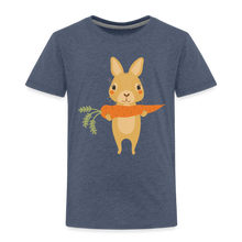 Lade das Bild in den Galerie-Viewer, Kinder Premium T-Shirt - Hase mit Möhre - Blau meliert
