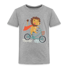 Lade das Bild in den Galerie-Viewer, Kinder Premium T-Shirt - Löwe auf dem Fahrrad - Grau meliert
