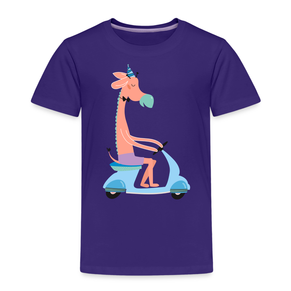 Kinder Premium T-Shirt - Giraffe auf dem Roller - Lila