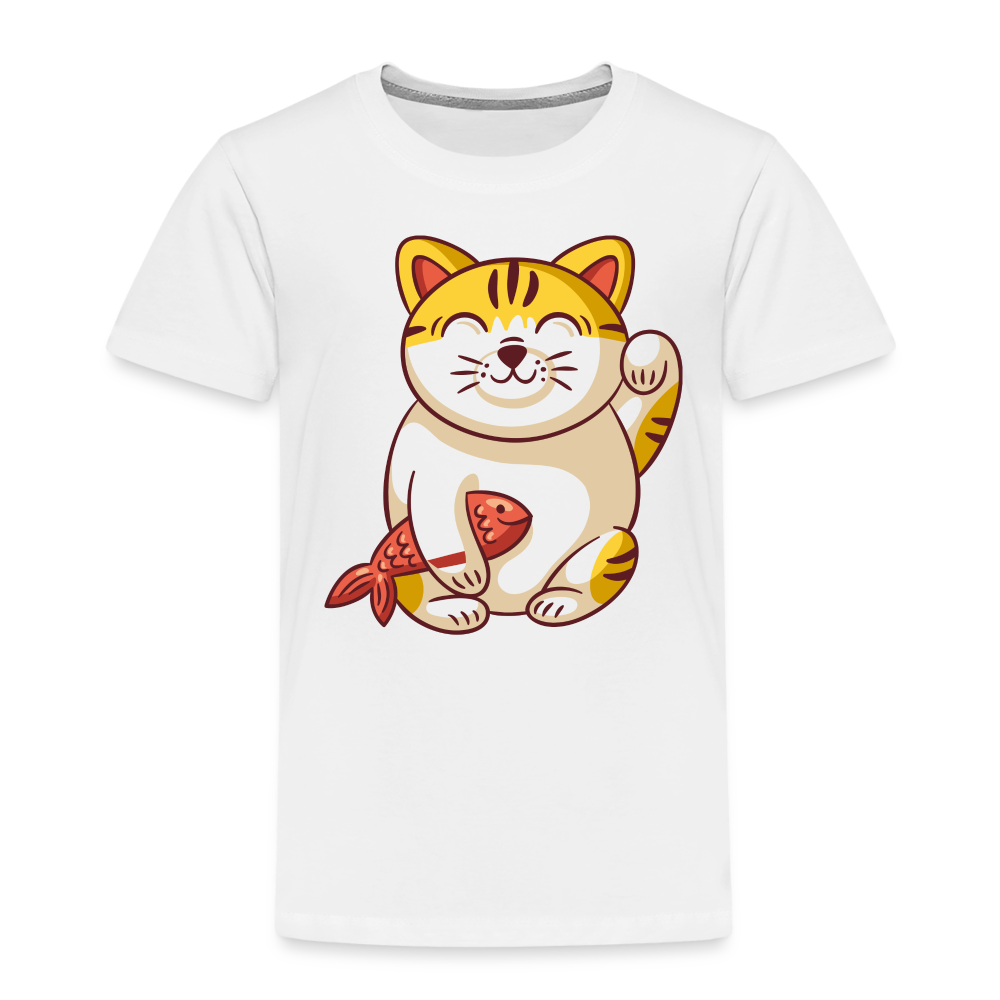 Kinder Premium T-Shirt - Katze mit Fisch - Weiß