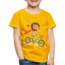 Lade das Bild in den Galerie-Viewer, Kinder Premium T-Shirt - Löwe auf dem Fahrrad - Sonnengelb
